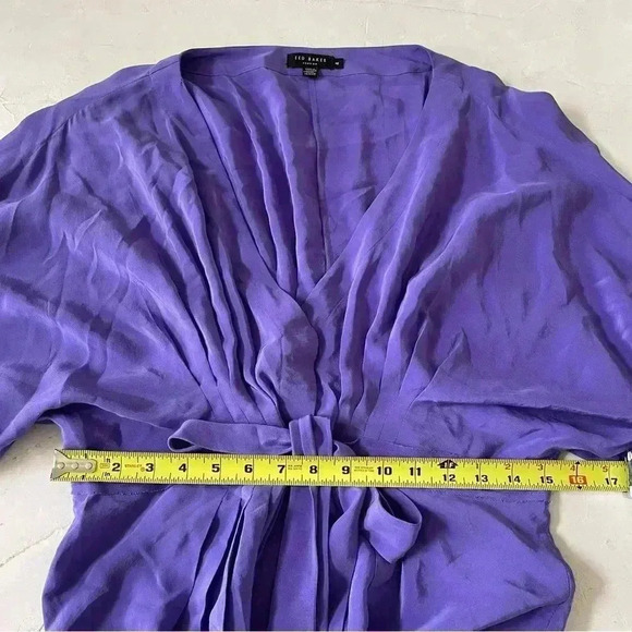 Ted Baker Purple Silk Y2K Puff Sleeves Dress Size 4 - Picture 5 of 10